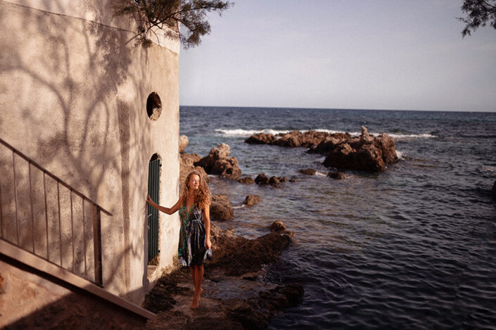 girl on stairs with sunlight